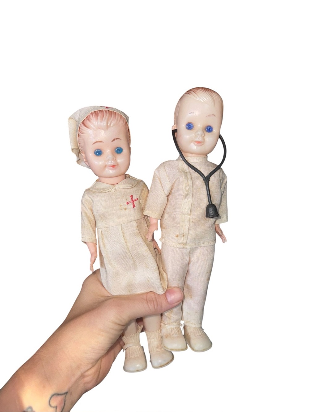 Vintage plastic nurse and doctor dolls